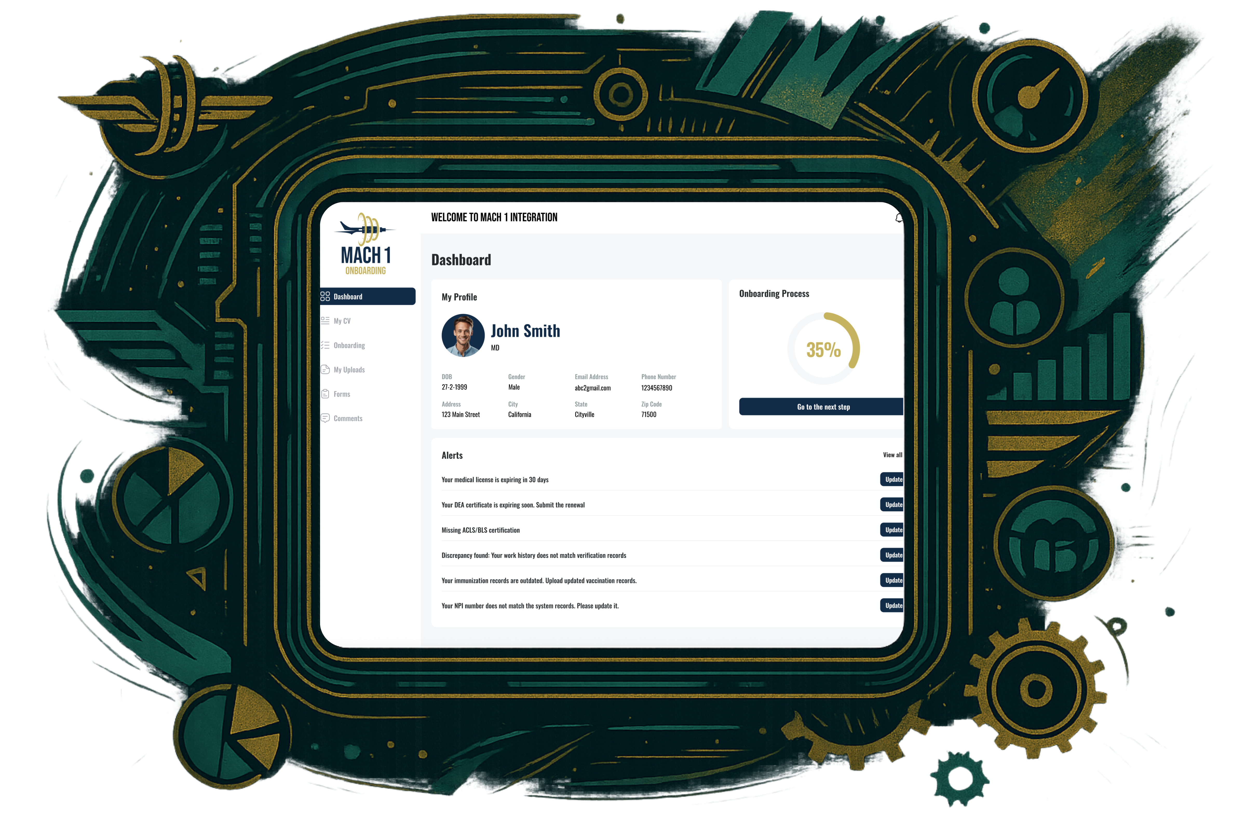 Mach 1 Onboarding credentialing dashboard